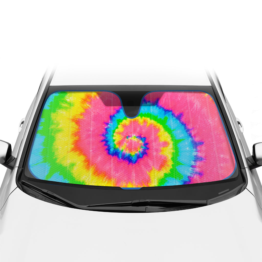 BDK Colorful Rainbow Tie Dye Windshield Sunshade for Cars - Multi-Colored Double Bubble Accordion Folding Sun Shade for Car Truck SUV – Car Sun Visor Protector to Keep Your Vehicle Cool - 58 x 27