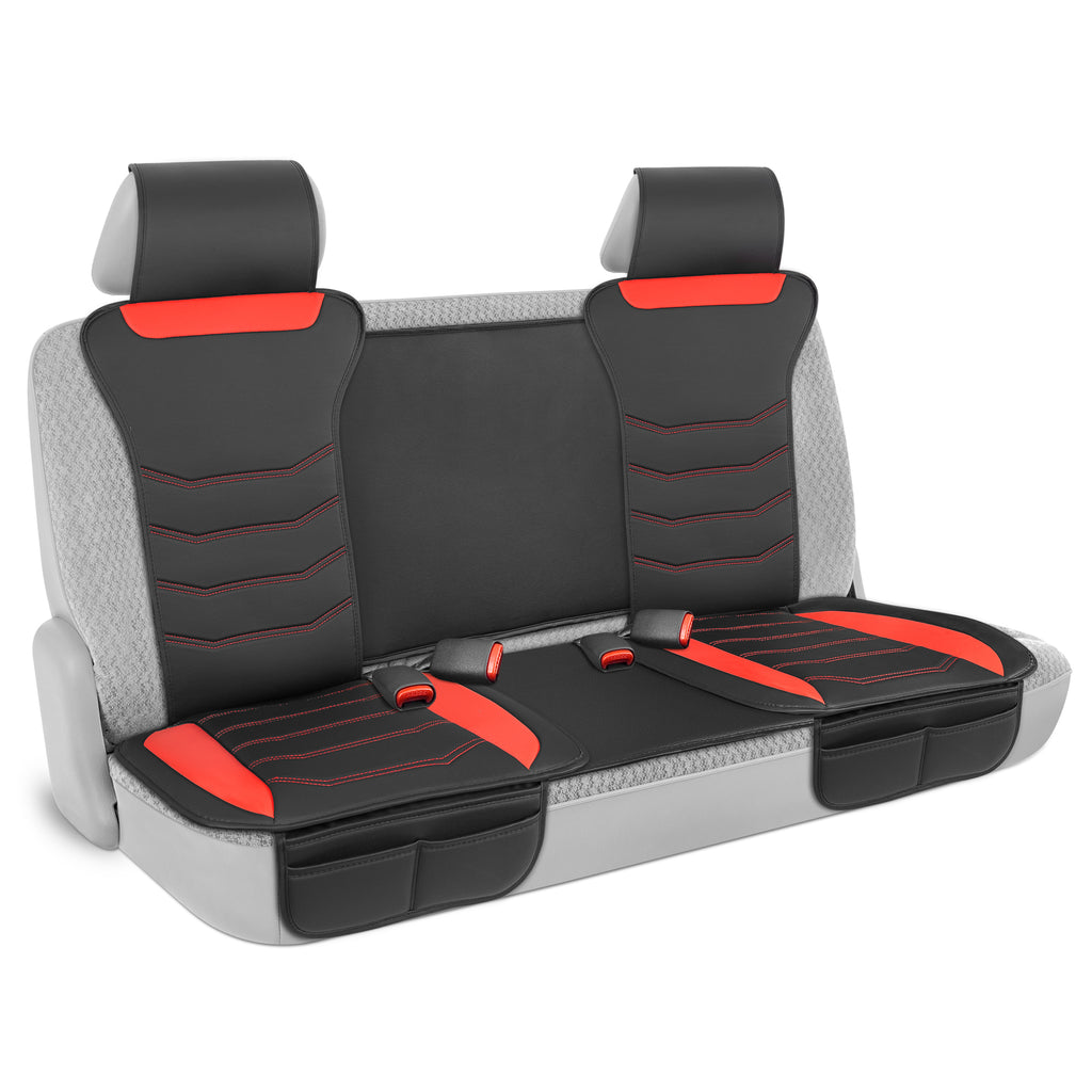 LuxeFit Faux Leather Rear Seat Covers - Black/Red - Black/Red,Rear