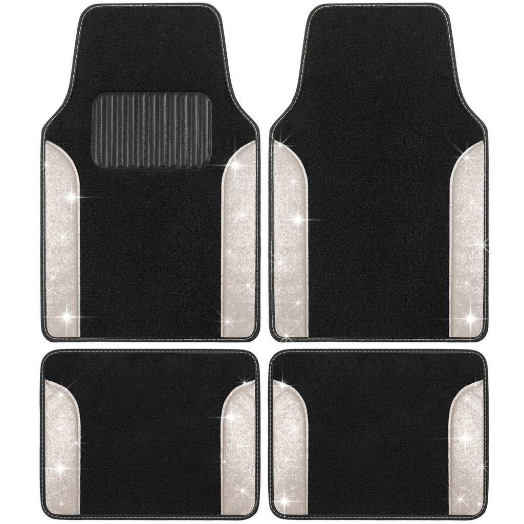 4-Piece Sparkle Glitter Front Floor Mats & Rear Floor Mats - White - White