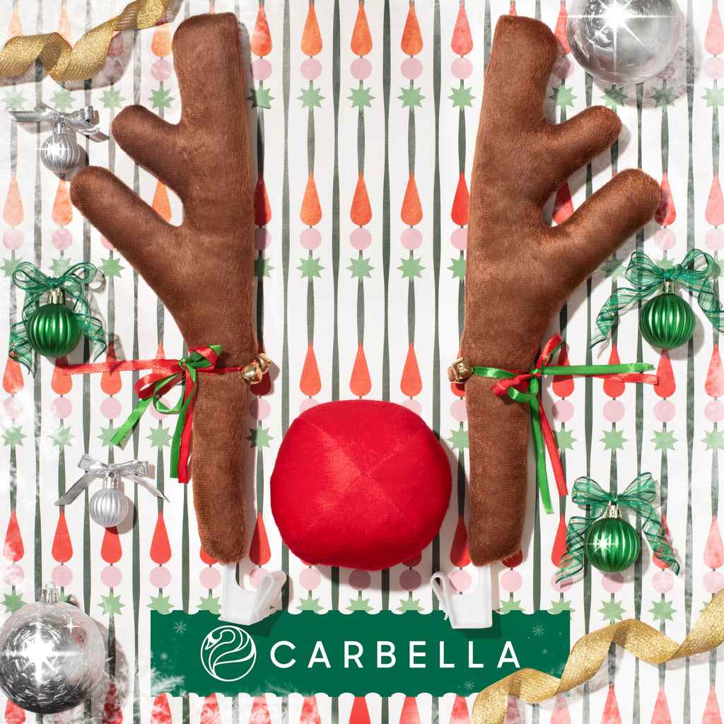 Carbella Car Christmas Reindeer Antlers and Nose - Xmas Decorations for Car - Window Holiday Kit for Car Truck Van SUV