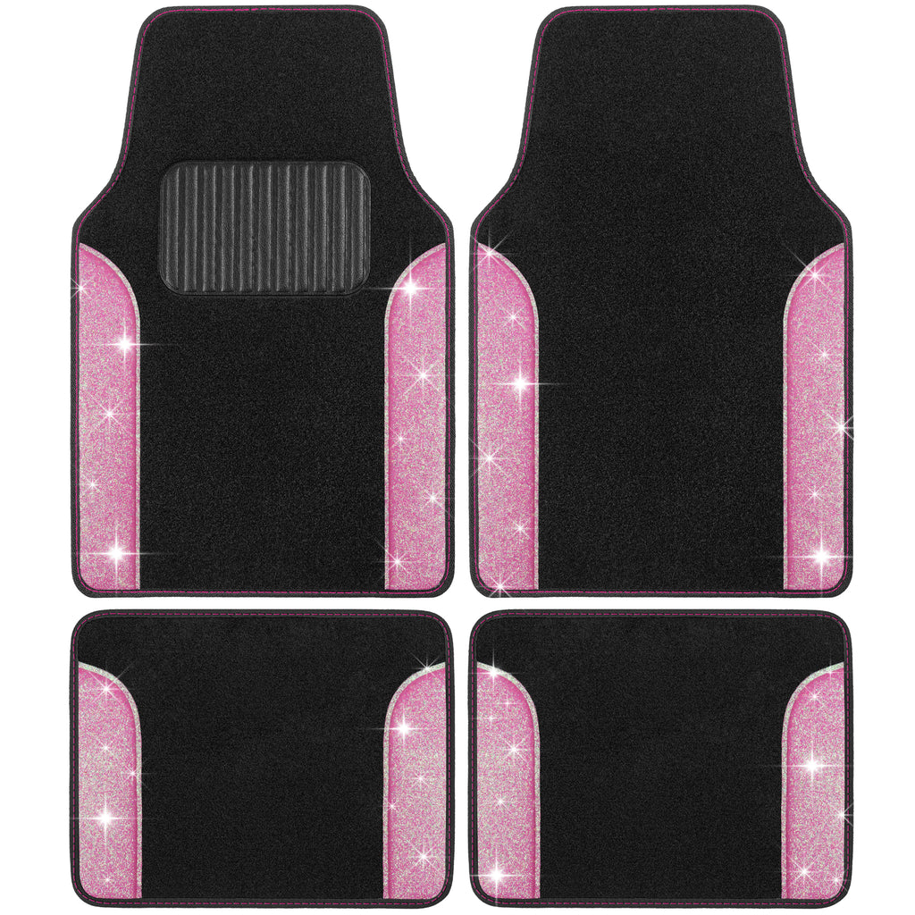 4-Piece Sparkle Glitter Front Floor Mats & Rear Floor Mats - Pink - Pink