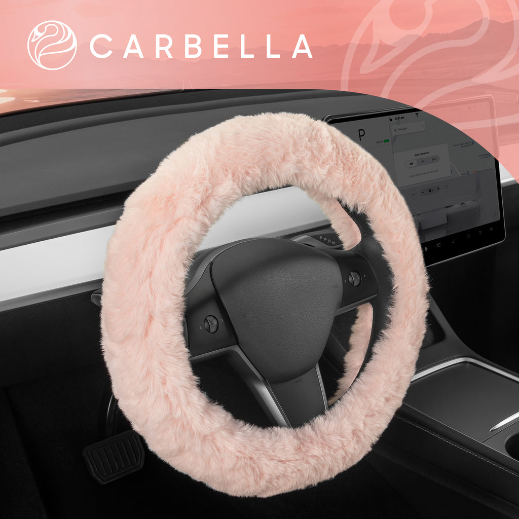 Plush Faux Fur Steering Wheel Cover (Standard 14.5" - 15.5") - Soft Pink - Soft Pink