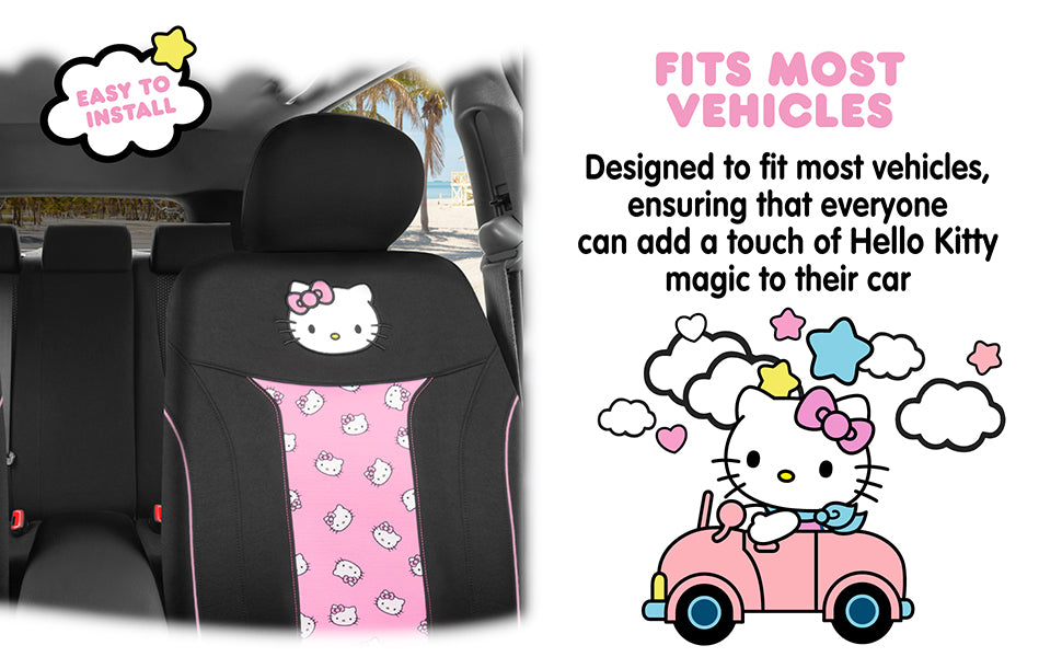 Sanrio Hello Kitty Car Seat Cover - Cute and Durable Pink Front Seat Cover, Adorable Hello Kitty Design, Comfortable and Long-Lasting Polyester, Hello Kitty & Friends Car Accessories 1pc Black/Pink