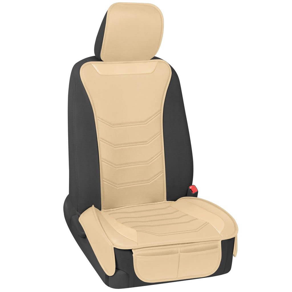 LuxeFit Faux Leather Front Seat Covers - Beige - Beige,Front (Single)