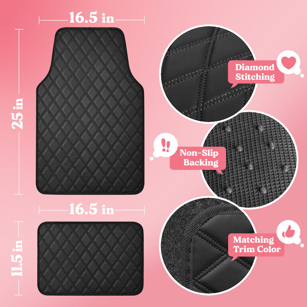 4-piece DiamondLuxe Front Floor Mats and Rear Floor Mats - Black - Black