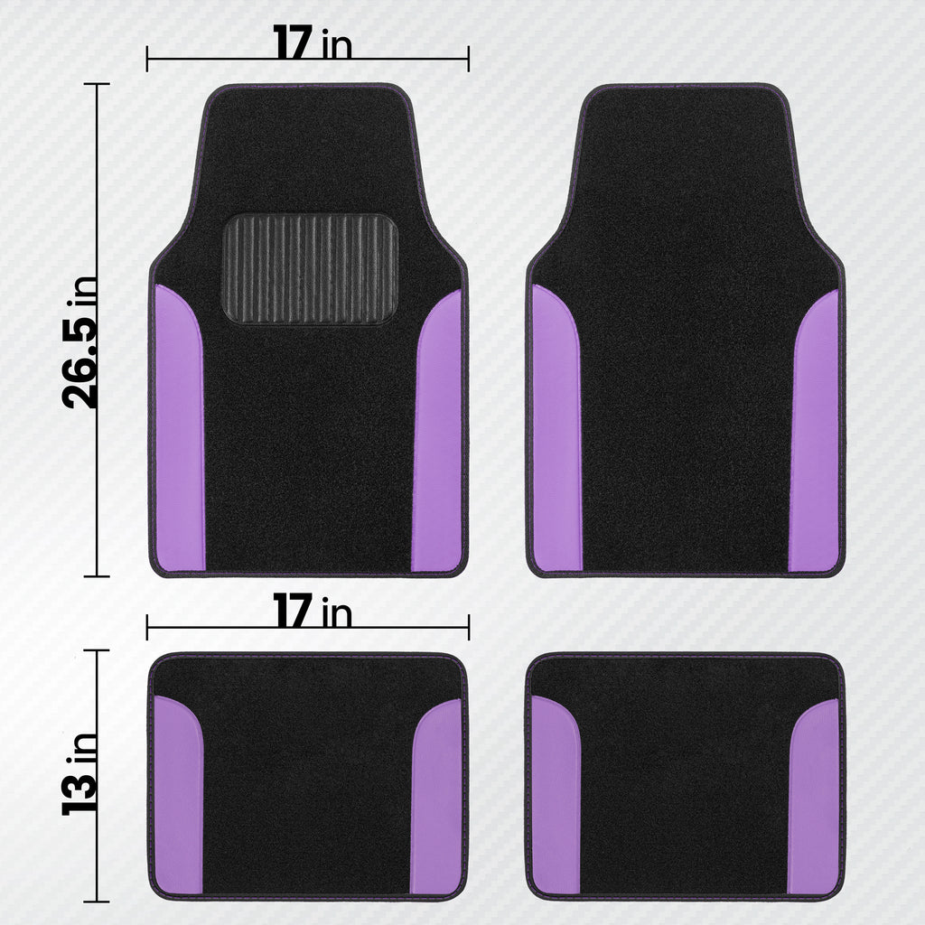 4-Piece Carpet Leatherette Front Floor Mats & Rear Floor Mats - Purple - Purple