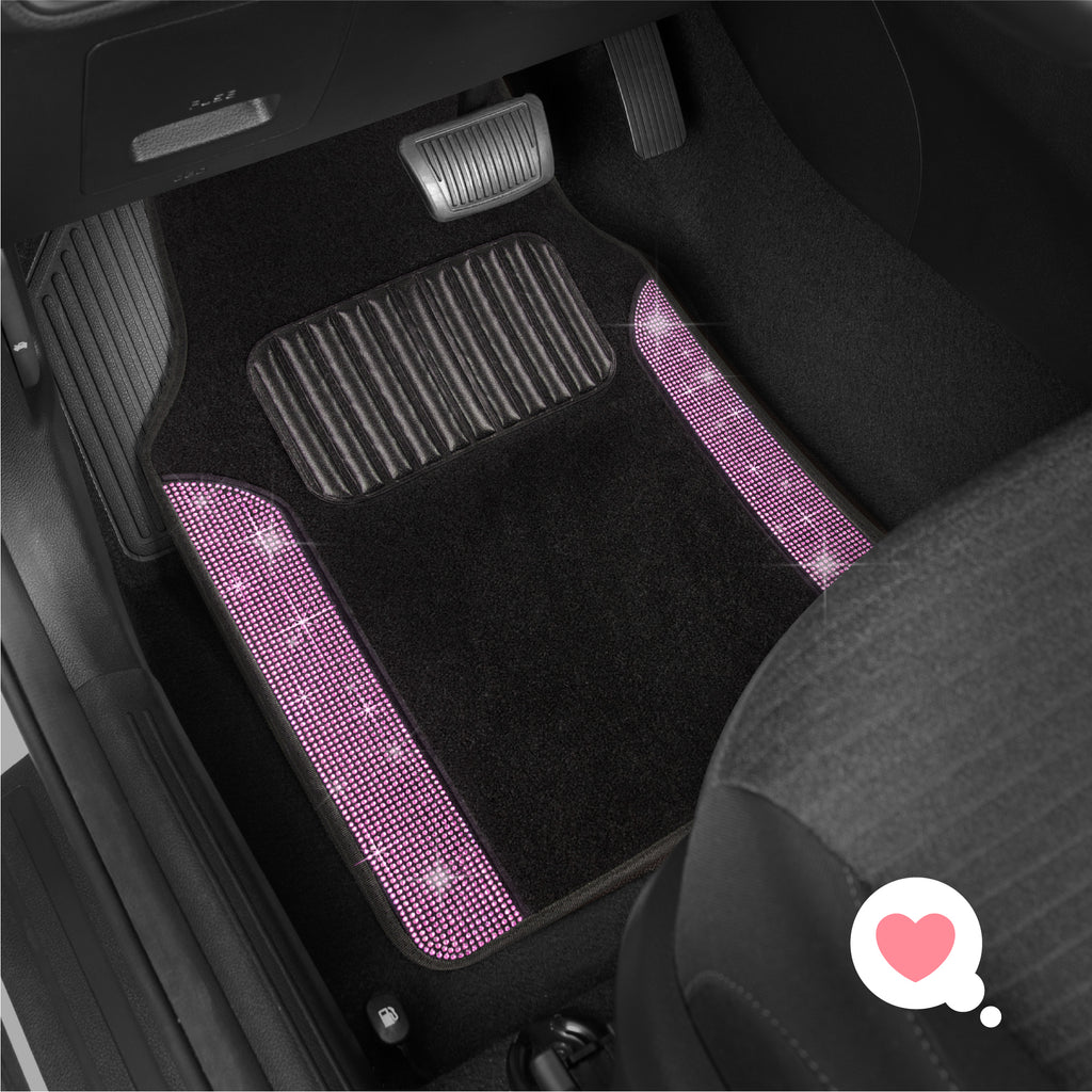 4-Piece Diamond Bling Front Floor Mats & Rear Floor Mats - Light Pink - Light Pink