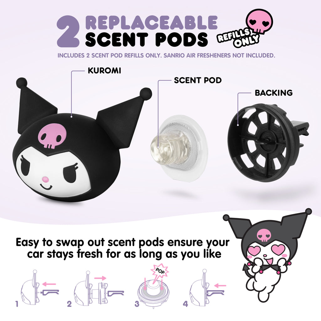 Official Sanrio Kuromi Car Air Freshener Refills 2-Pack - Midnight Lavender Scent – Cute Hello Kitty & Friends Car Accessories (2 Refills)