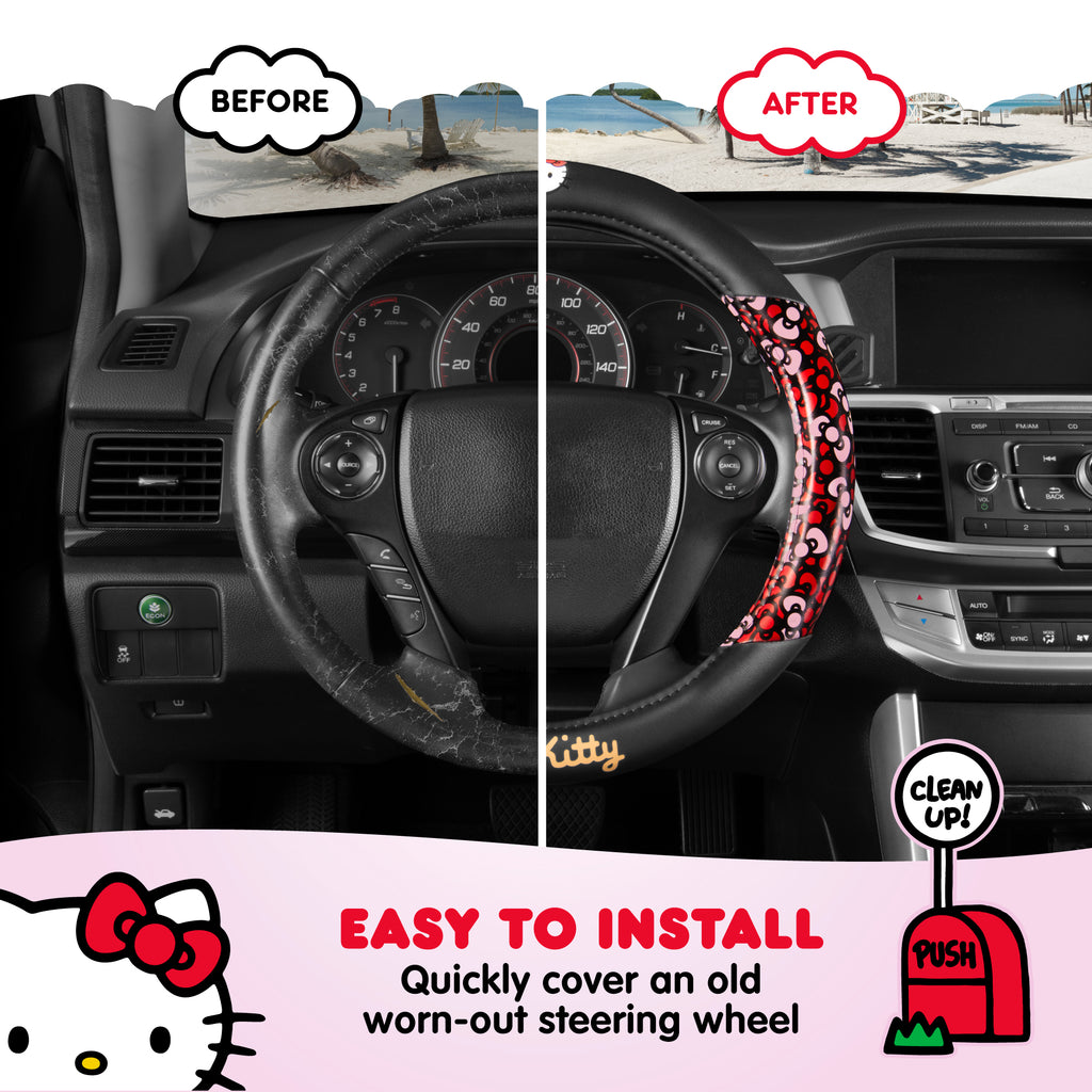 [Bundle] Hello Kitty Steering Wheel Cover, Official Sanrio Car Steering Wheel Cover with Easy Clip-on Car Air Freshener – Cute and Long-Lasting Hello Kitty Air Freshener for Car, Odor Eliminator, Fun Scents