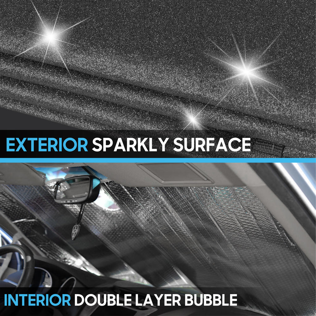 Glitter Front Windshield Sunshade (57" x 27") - Black - Black