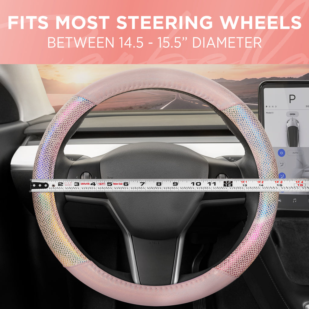 Rainbow Mermaid Steering Wheel Cover (Standard 14.5" - 15.5") - Pink
