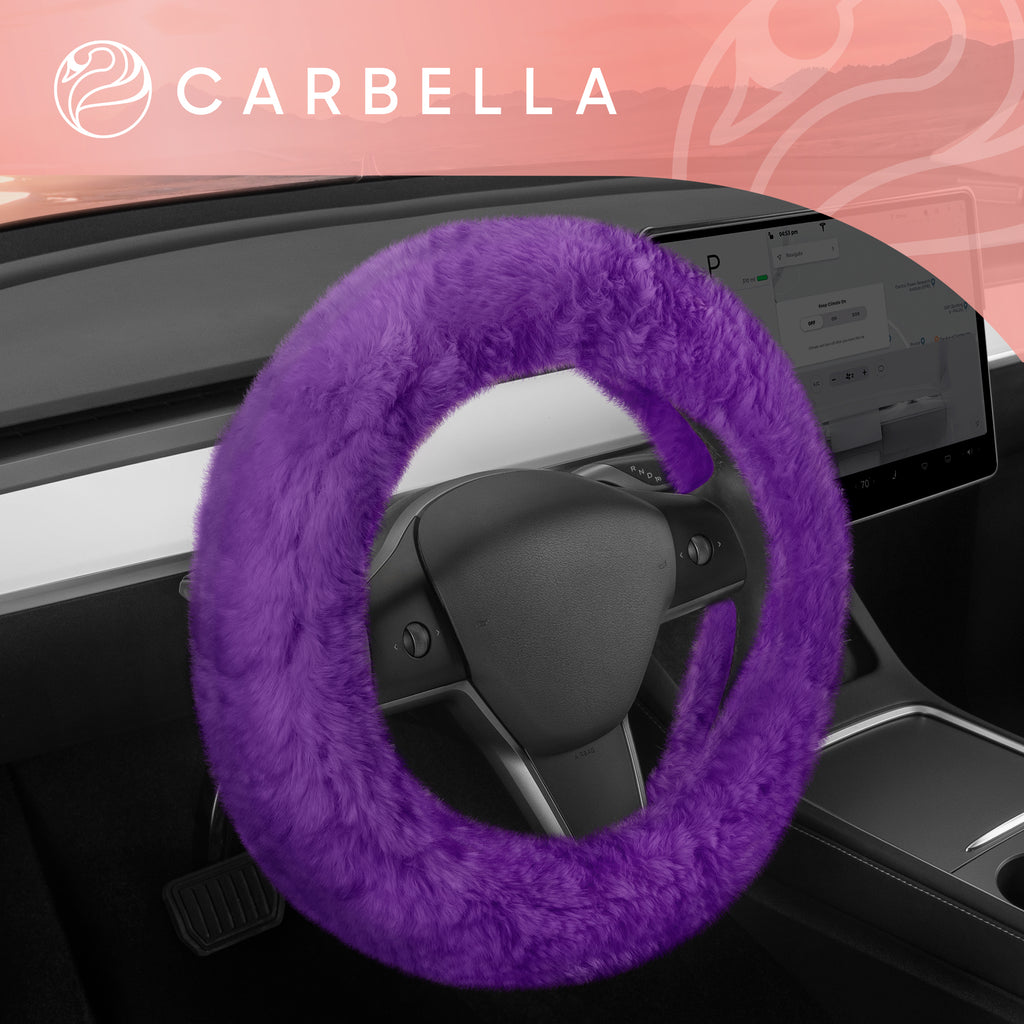 Plush Faux Fur Steering Wheel Cover (Standard 14.5" - 15.5") - Purple - Purple