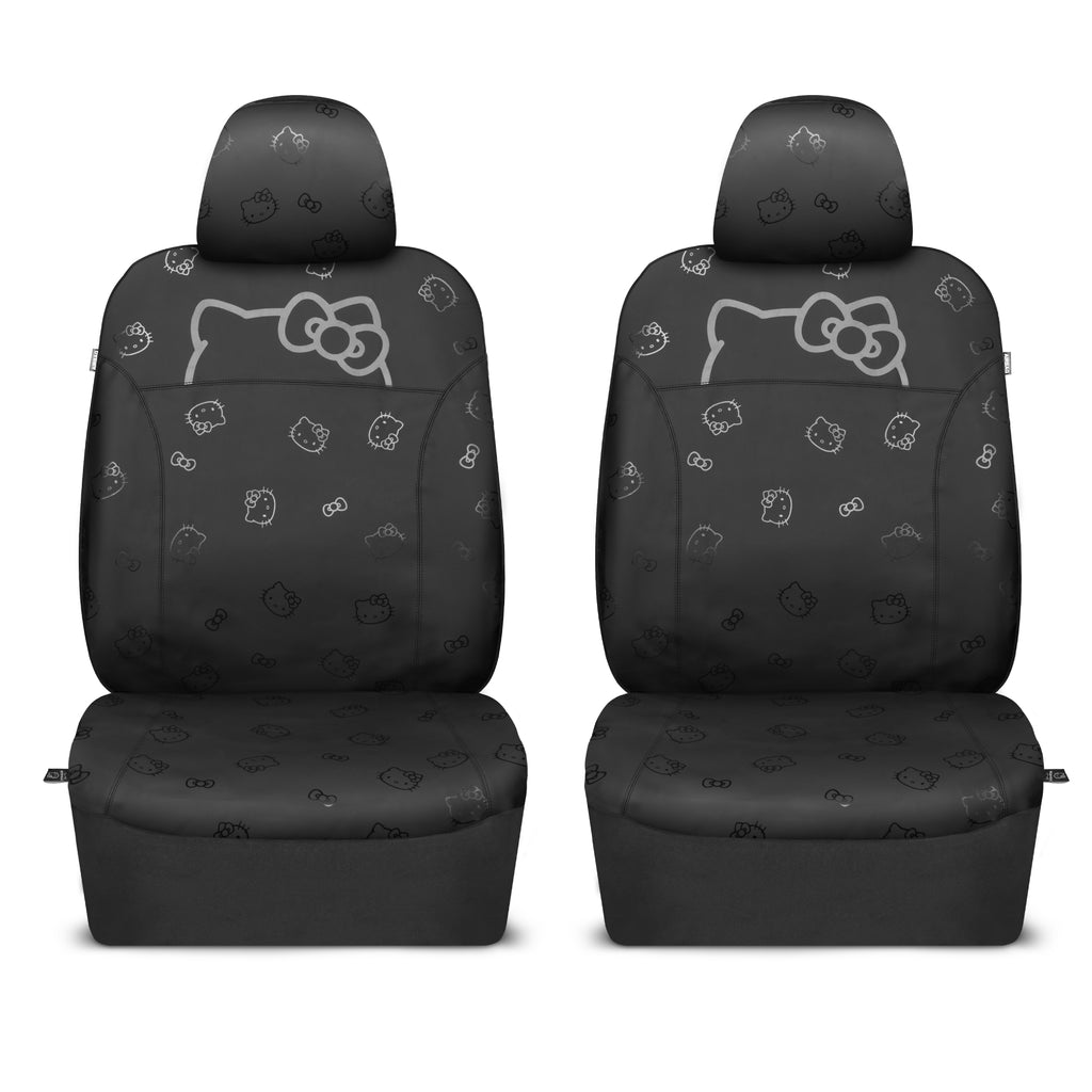 Hello Kitty Car Seat Covers - Cute Front Seat Covers, PU Leather Seat Covers for Cars, SUV, Van, Trucks, Hello Kitty Car Accessories 2pc Black