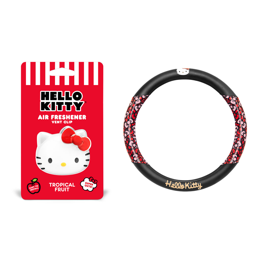 [Bundle] Hello Kitty Steering Wheel Cover, Official Sanrio Car Steering Wheel Cover with Easy Clip-on Car Air Freshener – Cute and Long-Lasting Hello Kitty Air Freshener for Car, Odor Eliminator, Fun Scents