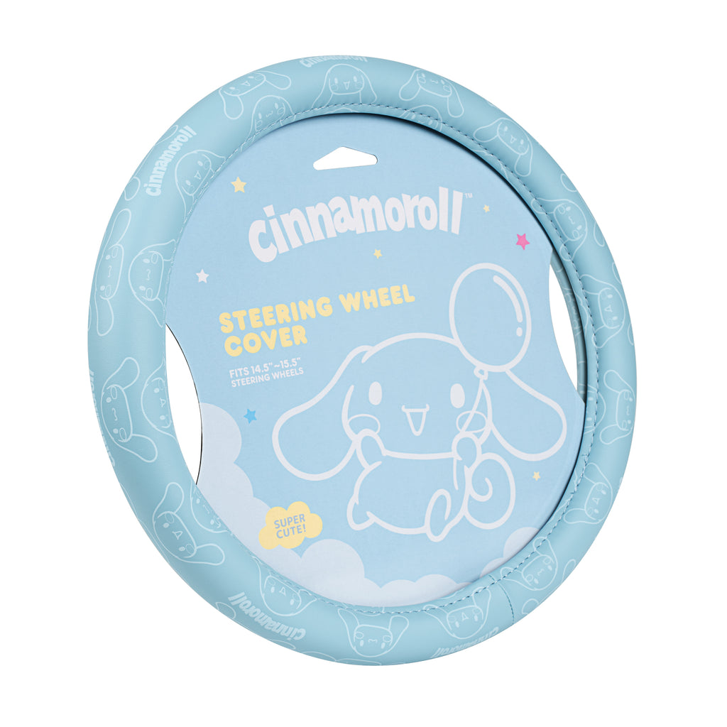 Cinnamoroll Steering Wheel Cover, Official Sanrio Car Steering Wheel Cover with Universal Size 14.5 - 15.5, Cute Blue Steering Wheel Cover for Women, Cinnamoroll Car Accessories (Cinnamoroll Blue Monogram)