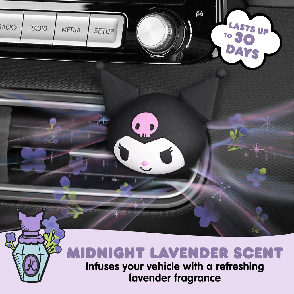 [Bundle] Kuromi Steering Wheel Cover, Official Sanrio Car Steering Wheel Cover with Easy Clip-on Car Air Freshener – Cute and Long-Lasting Kuromi Air Freshener for Car, Odor Eliminator, Fun Scents