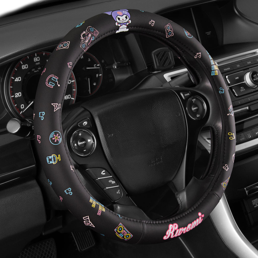 [Bundle] Kuromi Steering Wheel Cover, Official Sanrio Car Steering Wheel Cover with Easy Clip-on Car Air Freshener – Cute and Long-Lasting Kuromi Air Freshener for Car, Odor Eliminator, Fun Scents