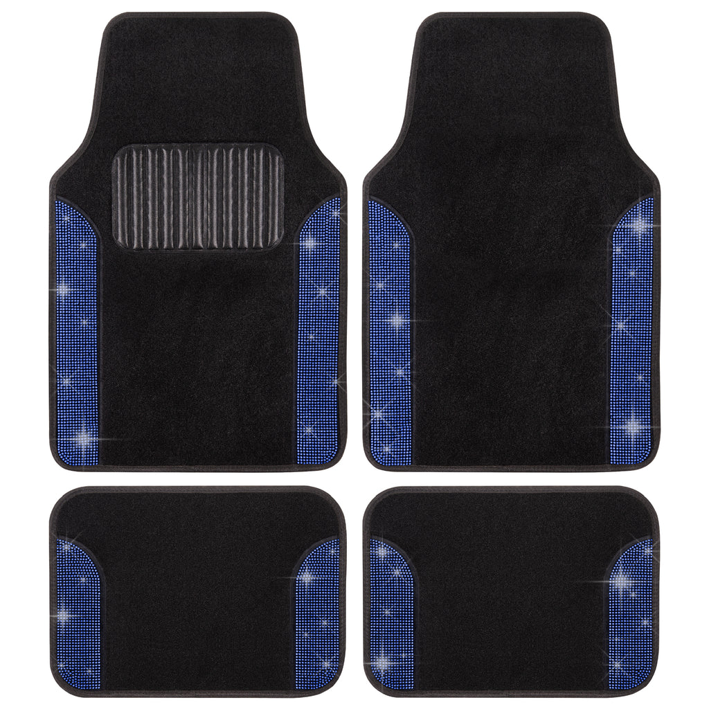 4-Piece Diamond Bling Front Floor Mats & Rear Floor Mats - Blue - Blue