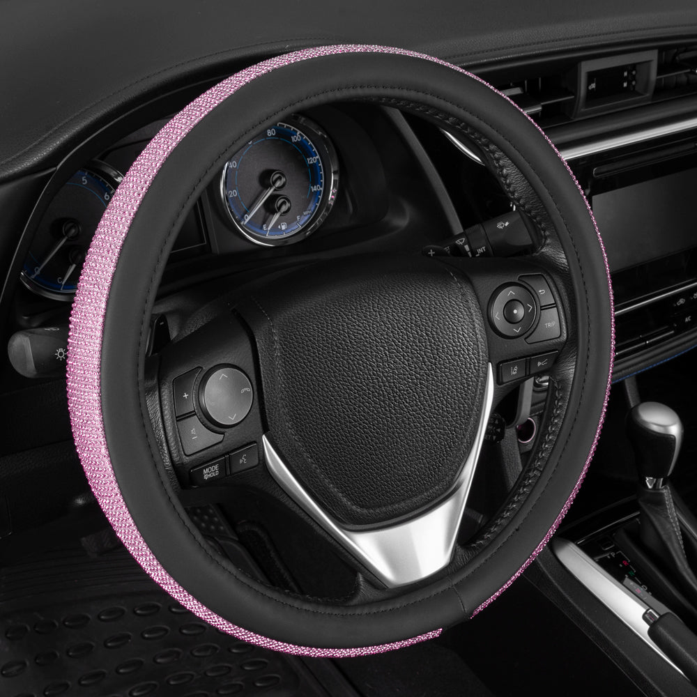 Crystal Diamond Bling Steering Wheel Cover (Standard 14.5" - 15.5") - Pink - Pink