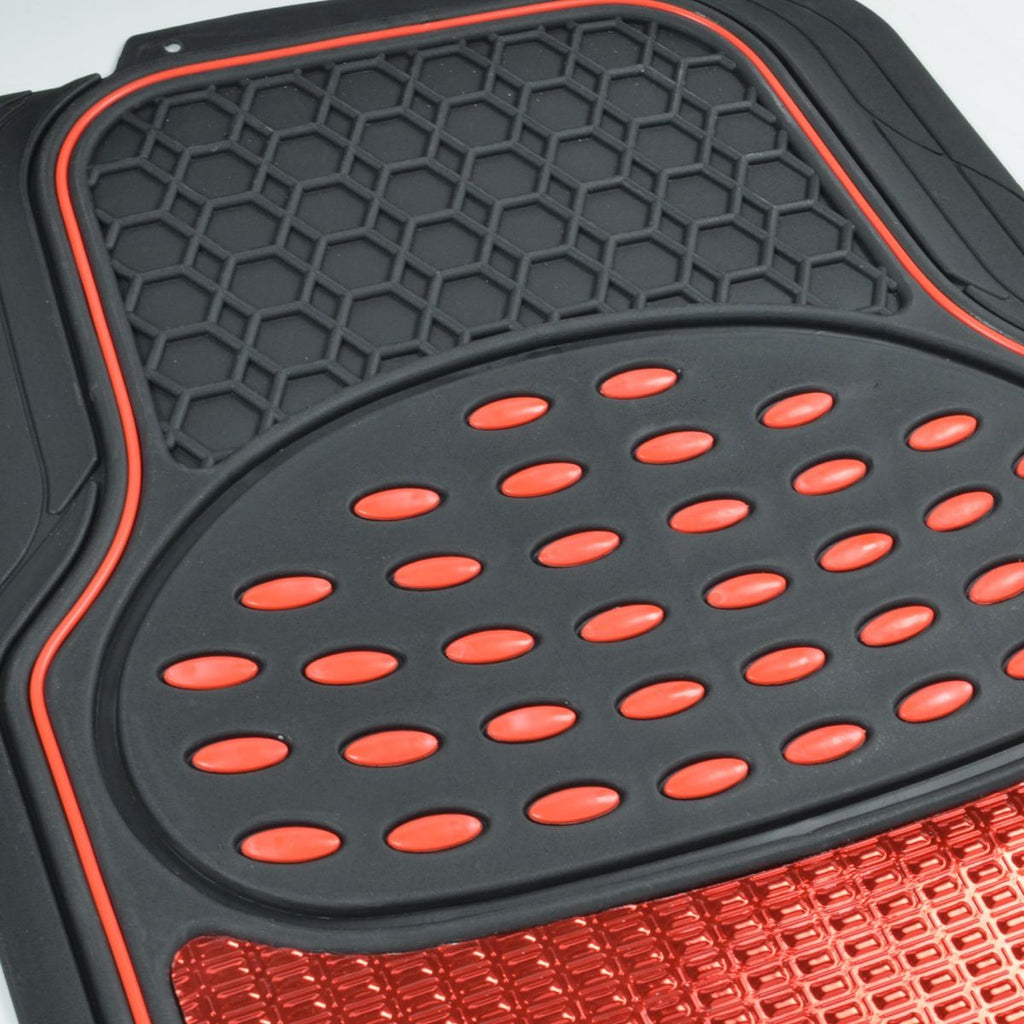 4-Piece Metallic Rubber Front Floor Mats & Rear Floor Mats