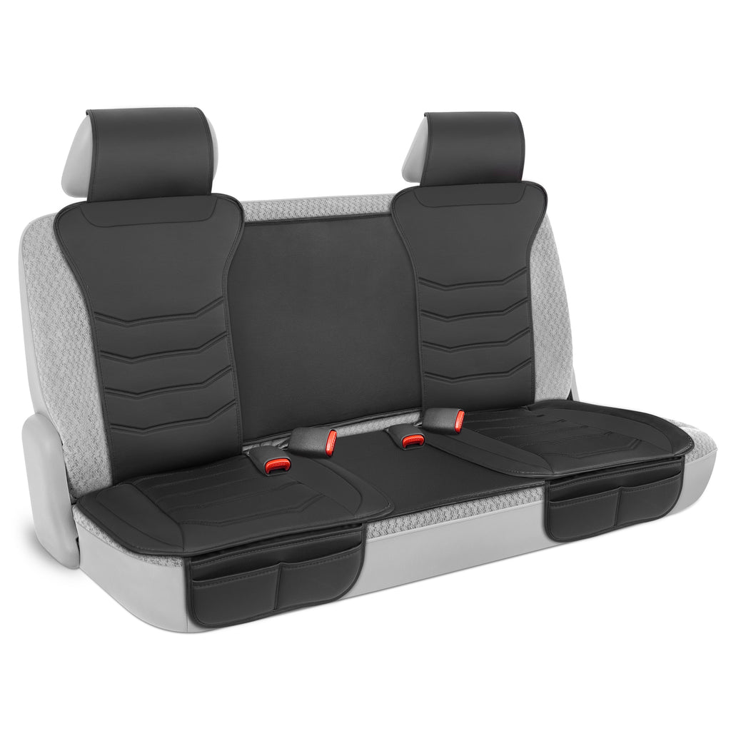 LuxeFit Faux Leather Rear Seat Covers - Black - Black,Rear