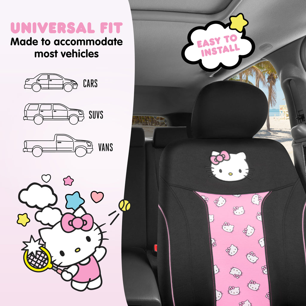 Sanrio Hello Kitty Car Seat Cover - Cute and Durable Pink Front Seat Cover, Adorable Hello Kitty Design, Comfortable and Long-Lasting Polyester, Hello Kitty & Friends Car Accessories 1pc Black/Pink