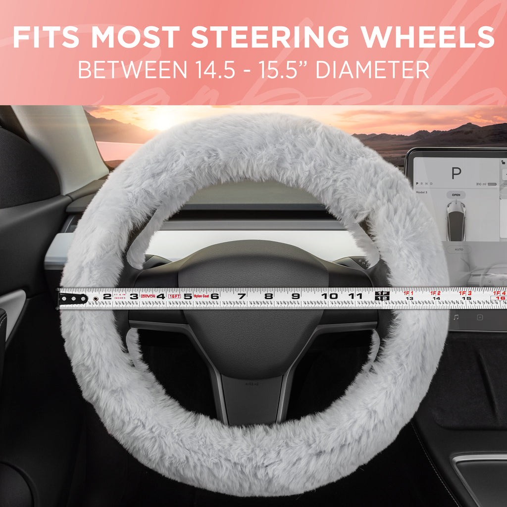 Plush Faux Fur Steering Wheel Cover (Standard 14.5" - 15.5") - Gray - Gray