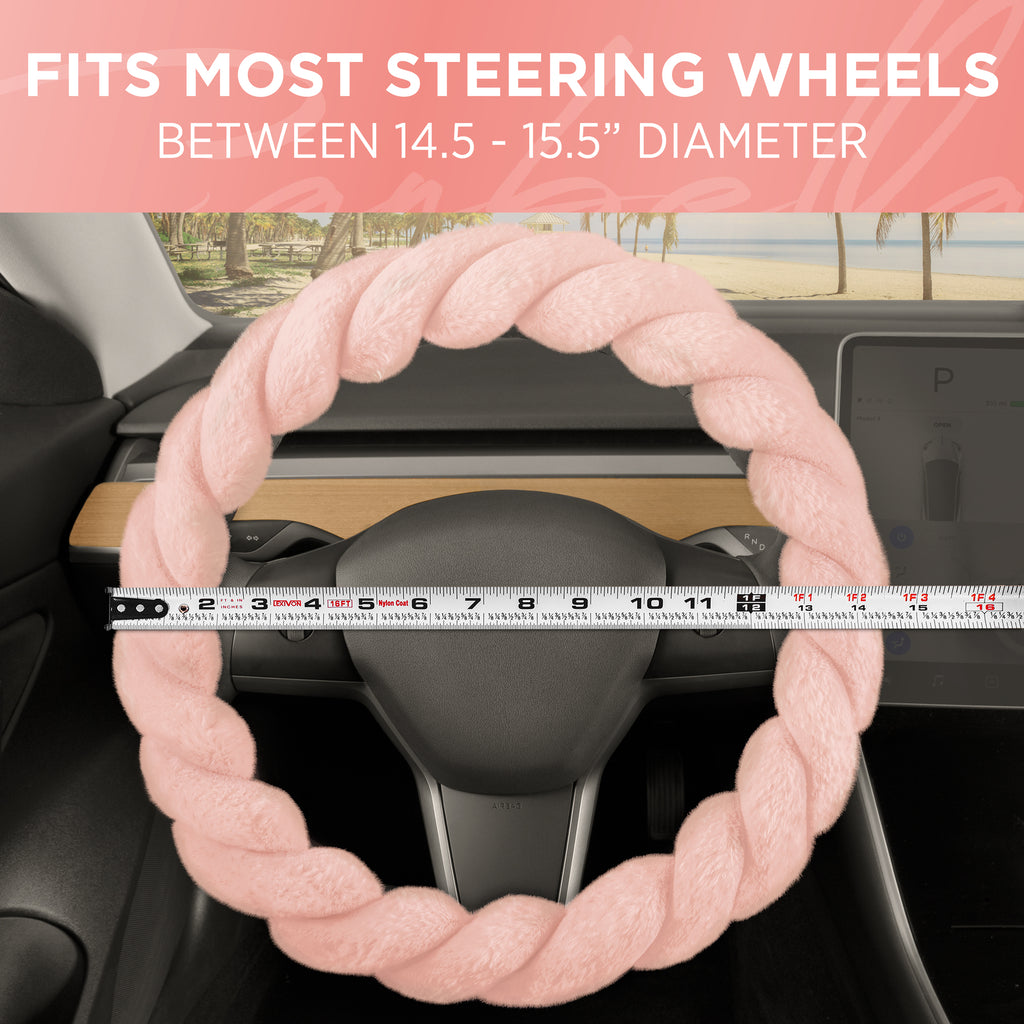 Twisted Plush Faux Fur Steering Wheel Cover (Standard 14.5" - 15.5") - Soft Pink - Soft Pink