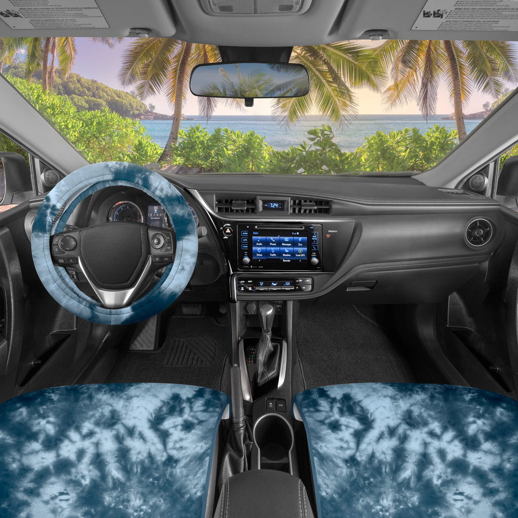 [Bundle] 2-Pack Tie-Dye Front Seat Covers & Steering Wheel Cover (Standard 14.5" - 15.5")