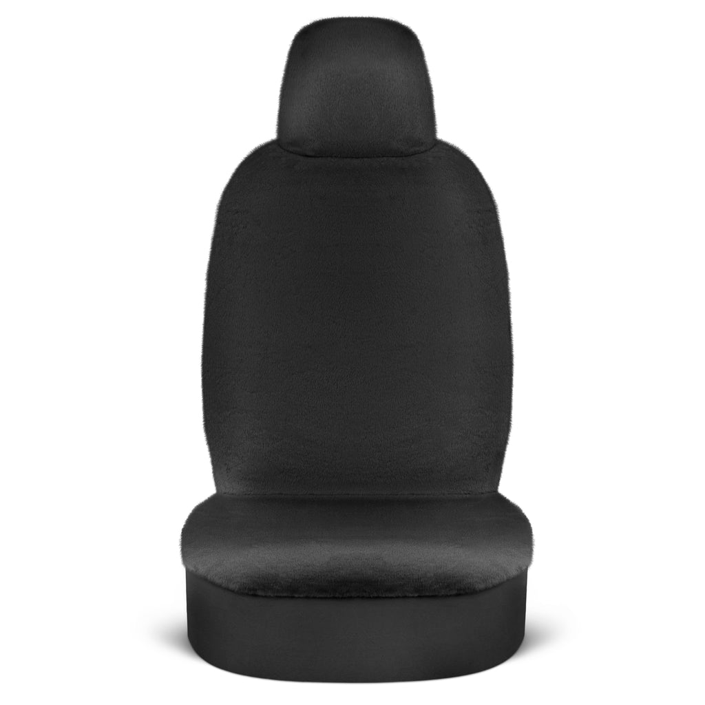 2-Pack Plush Faux Sheepskin Fur Car Seat Covers - Black - Black