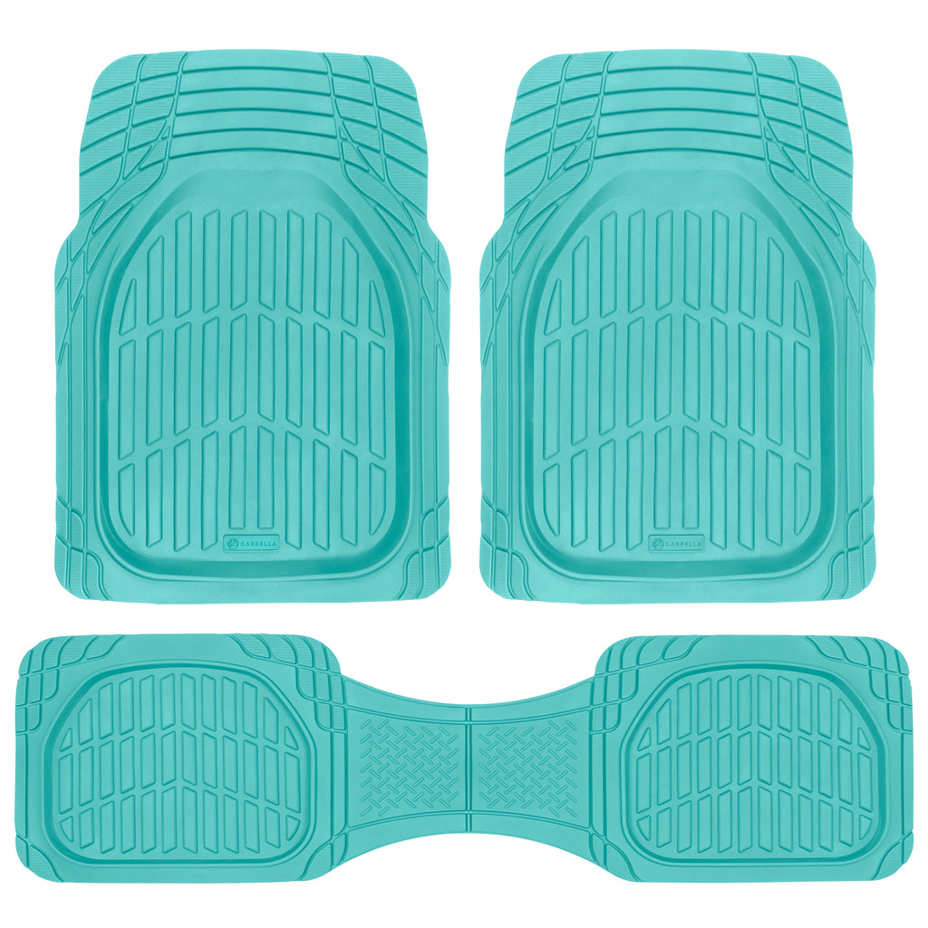 CARBELLA Heavy Duty Rubber 4-Piece Teal Car Floor Mats - Universal Trimmable All-Weather Car Accessories - Girl Car Accessories for Women & Cute Car Mats for Women for Girly Car Decor, Truck, & SUV