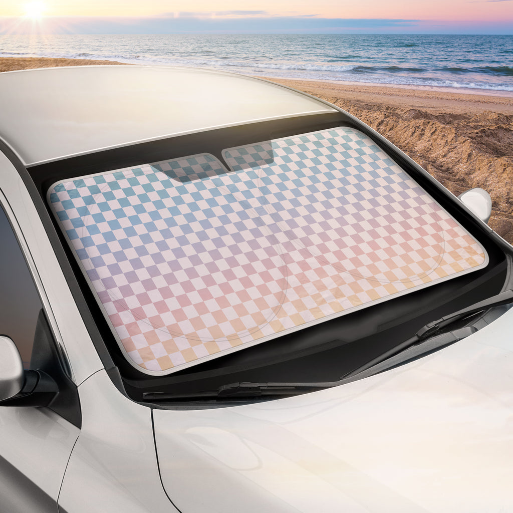 Checkered Rainbow Gradient WindShield PopUp Sunshade for Car