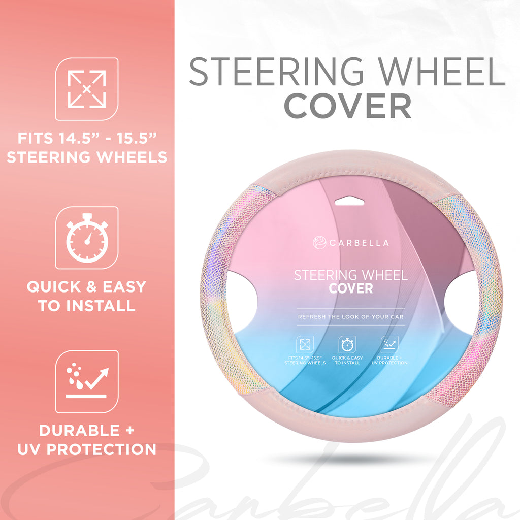 Pink Leather Steering Wheel Cover with Mermaid Pattern Details