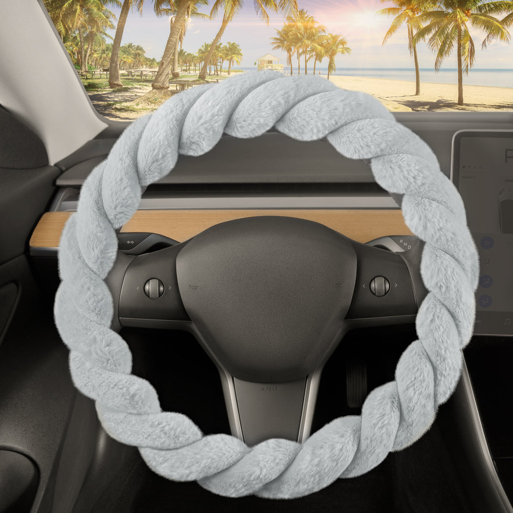 Soft Pink Twisted Faux Fur Steering Wheel Cover Product Picture