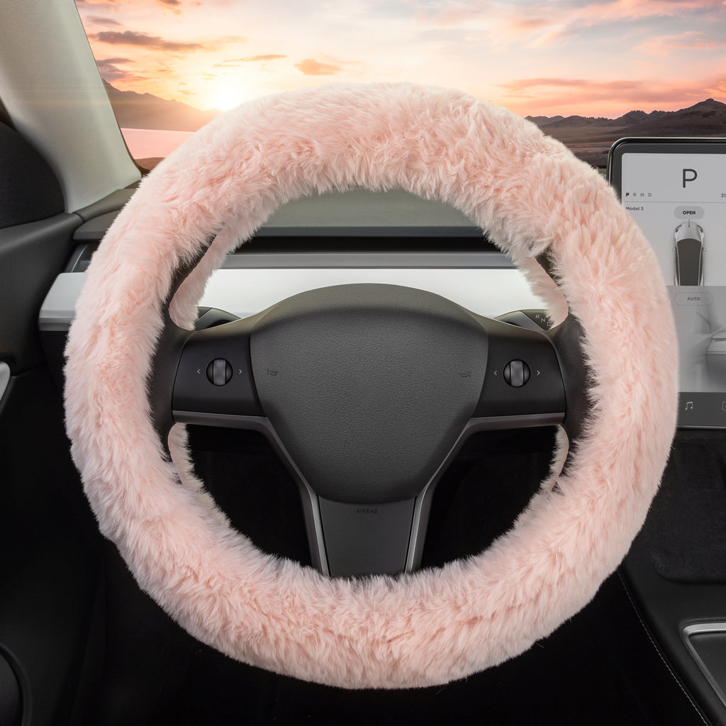Faux Fur Steering Wheel Cover - Gray
