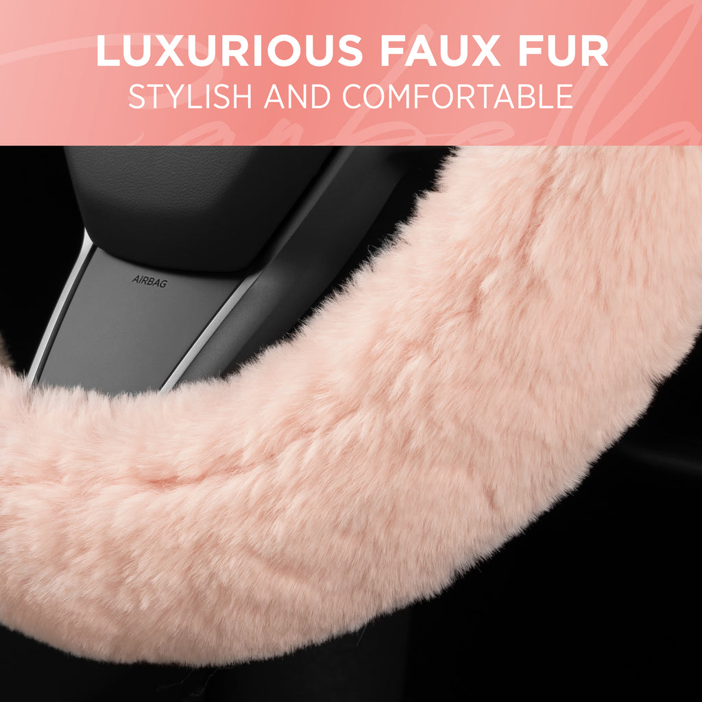 Faux Fur Steering Wheel Cover - Pink